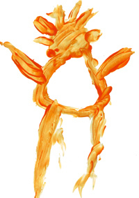 Kinderbild mit Fingerfarbe Mensch orange